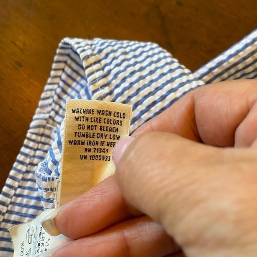 Llbean Size Medium Button Down Blue, White Stripe… - image 5